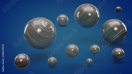 Marble balls across a blue backdrop