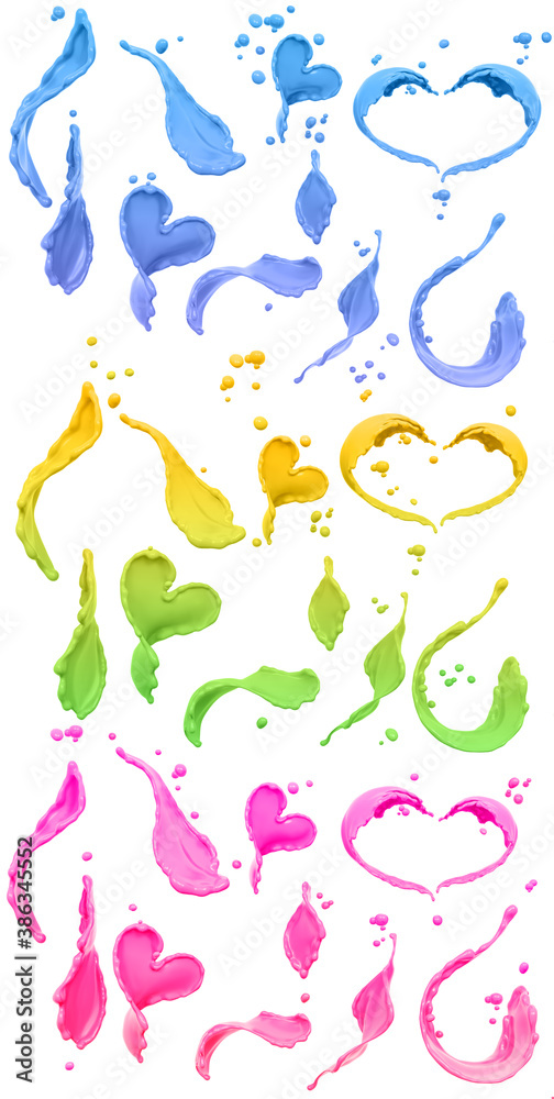 Paint of splash colorful color, set of splash 3d illustration, abstract  splashing, isolated 3d rendering