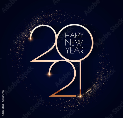 Happy new 2021 year Elegant gold text with light. Minimalistic text template