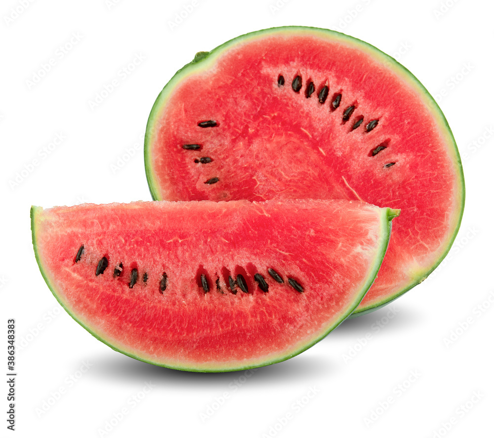 Watermelon slices on white background in selective focus.