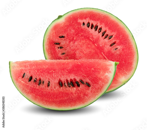 Obraz na płótnie Watermelon slices on white background in selective focus. w salonie