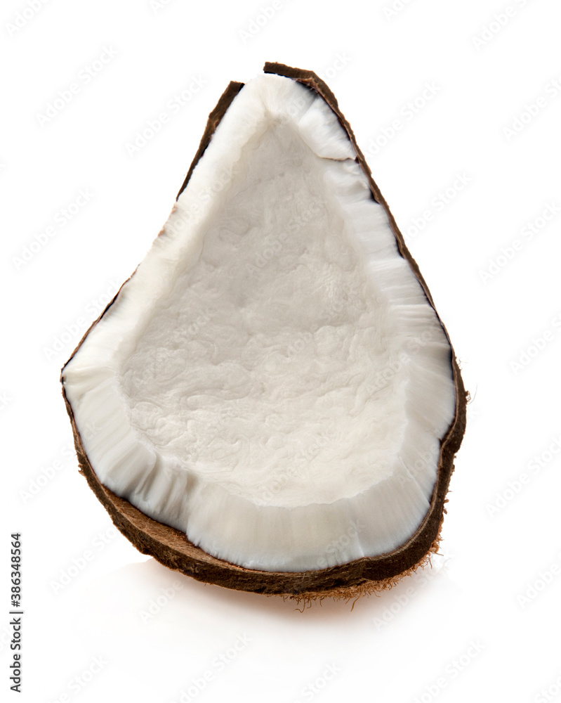 Coco. Coconut piece isolated. Cocos white.