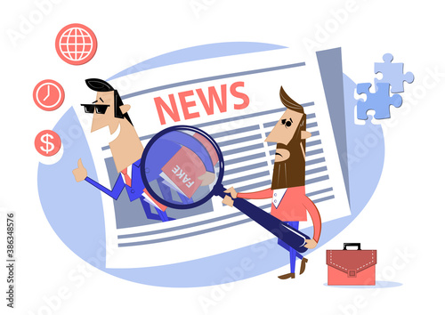 Press and mass media. Propaganda newscast, untruth information spread. Yellow press, hot online information, fake news metaphors.