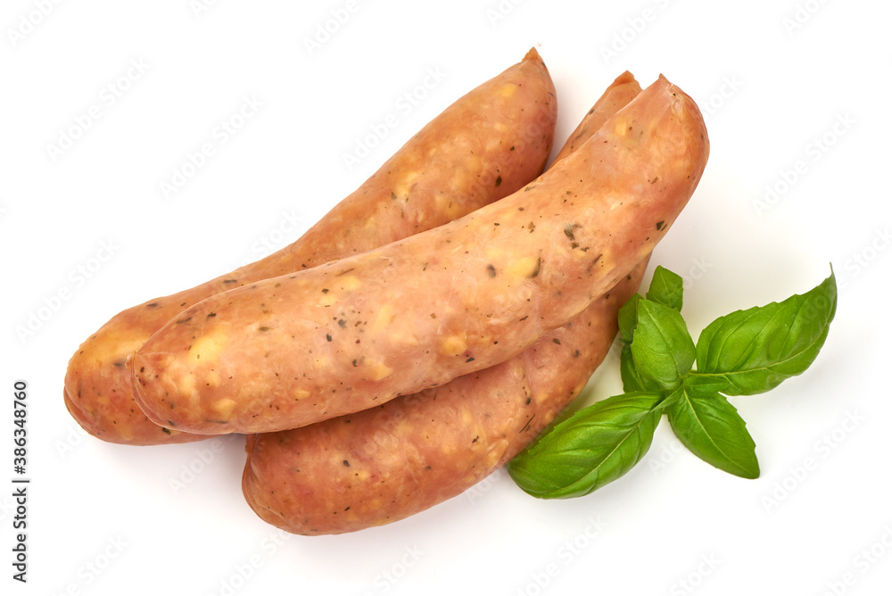 German bratwurst sausages, isolated on white background German bratwurst sausages, isolated on white background