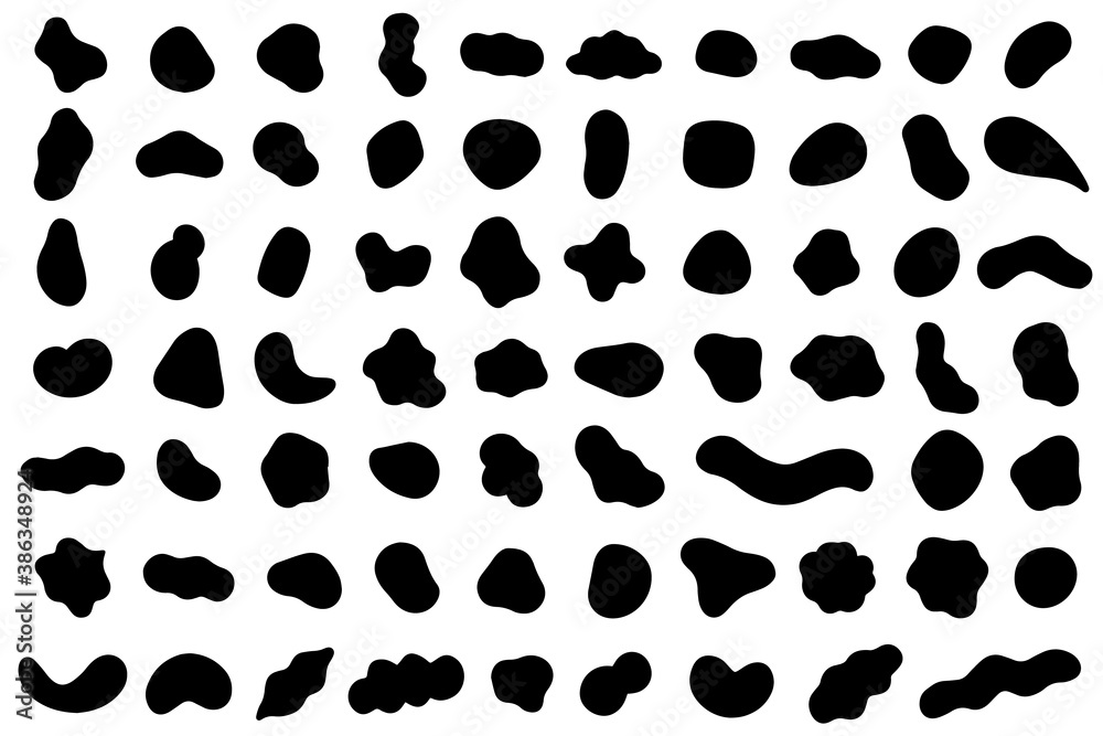 Random shapes. Organic black blobs of irregular shape. Abstract blotch, inkblot and pebble silhouettes, liquid amorphous splodge elements water forms minimal bubble stone vector set Random shapes. Organic black blobs of irregular shape. Abstract blotch, inkblot and pebble silhouettes, liquid amorphous splodge elements water forms minimal bubble stone vector set