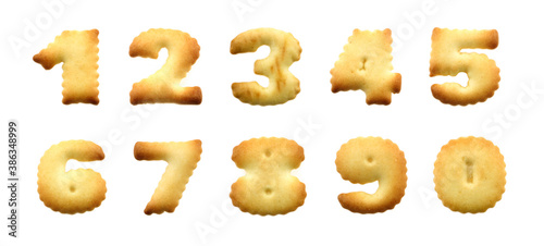 Numeric symbols biscuit cookie isolated on white background. Cookies in a set of numbers.