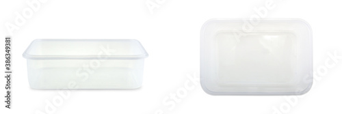 Plastic food box isolated on white background. Clipping path.