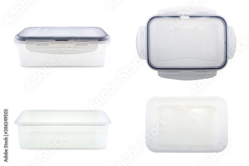 Plastic food box isolated on white background. Clipping path.