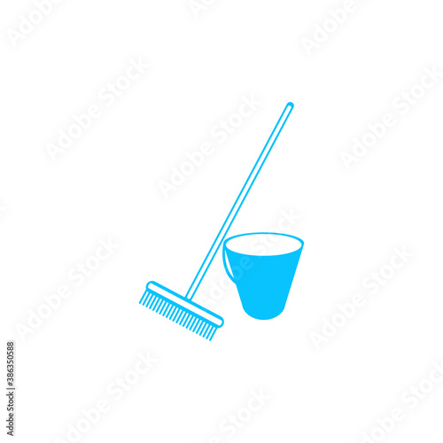 Bucket and rake for the sandboxes icon flat.