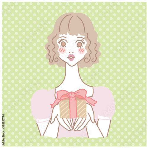 照れながら　プレゼントをもらう　プレゼントを渡す　女の子
