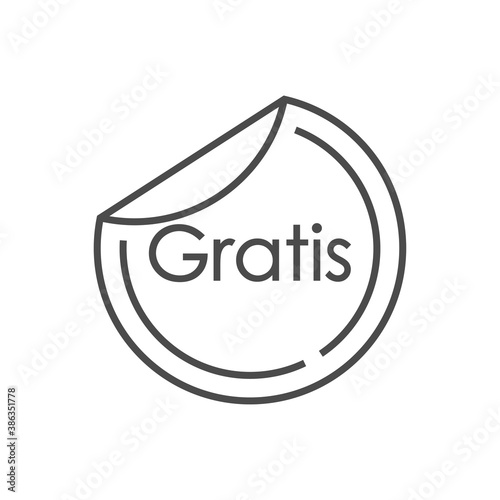 Logotipo lineal con texto Gratis en español en pegatina doblada en color gris