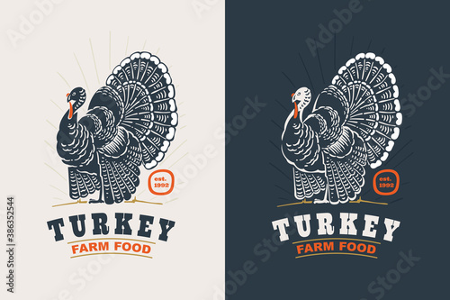 Turkey bird vintage silhouette logo.