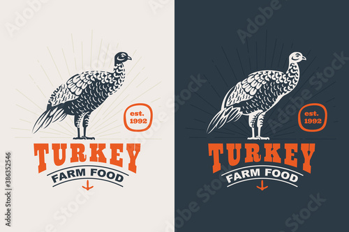 Turkey bird vintage silhouette logo.