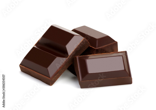 Dark chocolate bars stack isolated on white