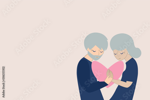 Adult man and woman. Grandpa and grandma. Warm relationship, love. Husband and wife. Family.