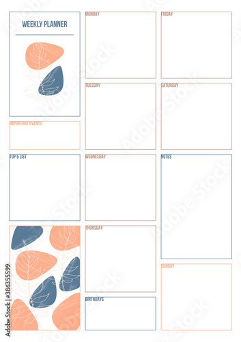 Weekly planner with abstract floral design