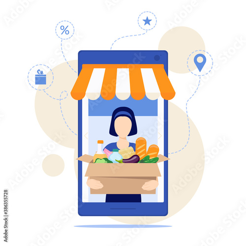 Online food delivery service. Fast delivery on mobile. E-commerce concept.