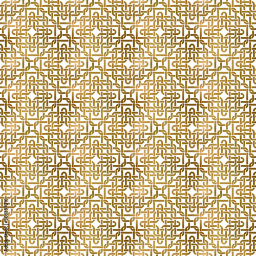 Traditional repeatable background of golden twisted strips. Swatch of gold plexus of bands. Modern seamless pattern.