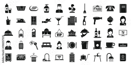 Hotel room service icons set. Simple set of hotel room service vector icons for web design on white background