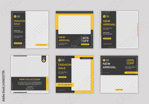 social media template post for promotion. Instagram post template for ads. design with yellow and black color.