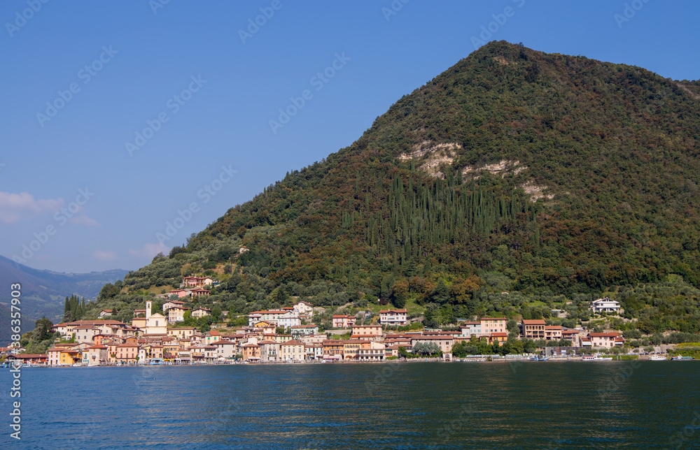 View of Monte Isola, Iseo Lake, Brescia province, Lombardy, Italy.