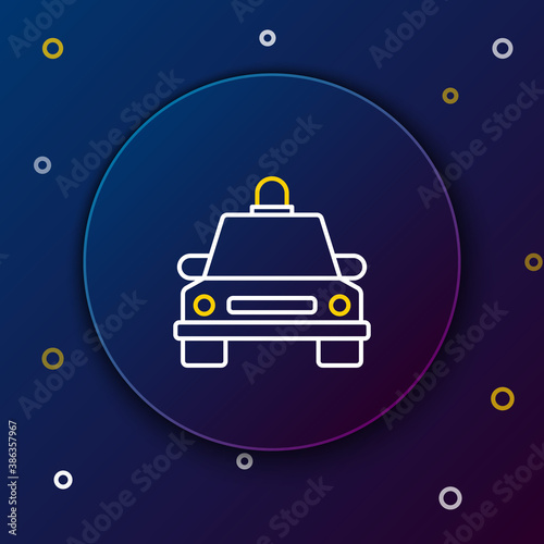 Line Taxi car icon isolated on blue background. Colorful outline concept. Vector.