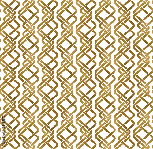Traditional repeatable background of golden twisted strips. Swatch of gold plexus of bands. Modern seamless pattern.