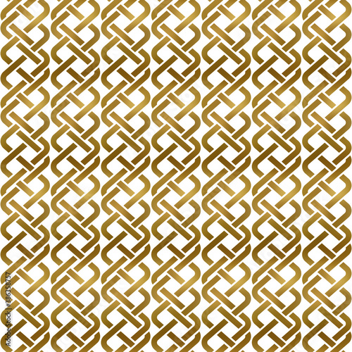 Traditional repeatable background of golden twisted strips. Swatch of gold plexus of bands. Modern seamless pattern.