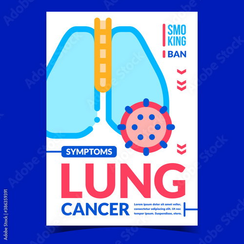 Lung Cancer Symptoms Creative Promo Banner Vector. Human Lung Affected With Disease Advertising Poster. Smoking Ban, Health Problem And Treatment Concept Template Style Color Illustration