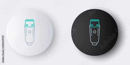 Line Electrical hair clipper or shaver icon isolated on grey background. Barbershop symbol. Colorful outline concept. Vector.