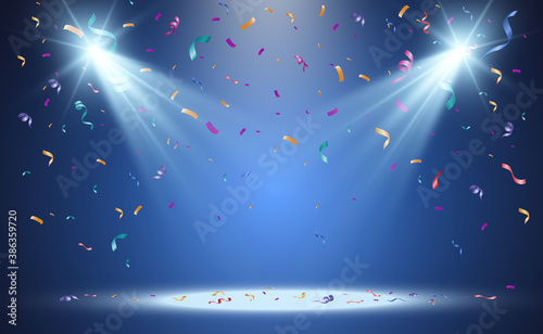 Lots of colorful tiny confetti and ribbons on transparent background. Festive event and party. Multicolor background.Colorful bright confetti isolated on transparent background photo