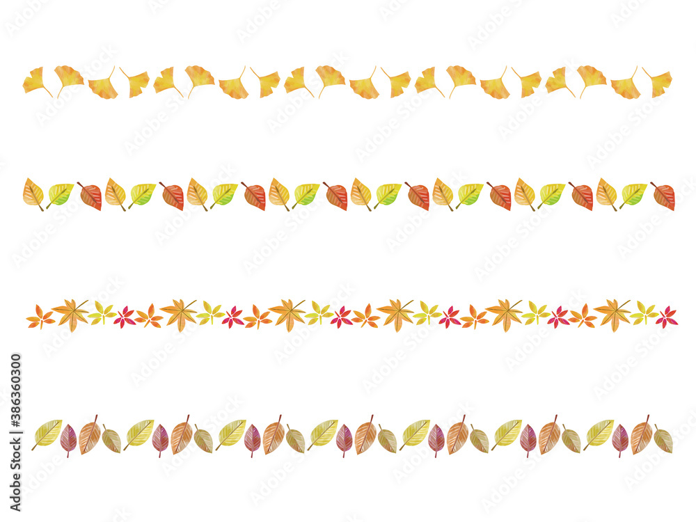 秋の罫線 紅葉 ライン 銀杏 落葉 素材 水彩 ベクター イラスト Autumn Line Stock Vector Adobe Stock