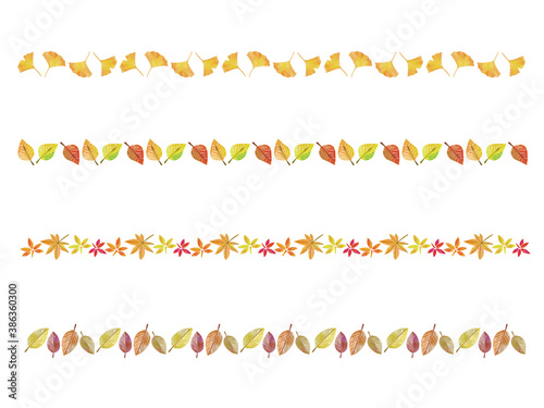 秋の罫線_紅葉_ライン_銀杏_落葉_素材_水彩_ベクター_イラスト_Autumn line