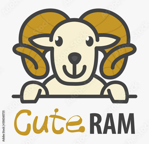 Logo template with cute ram. Funny farm animal icon.