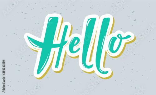Hello. Handwritten volumetric lettering on grungy texture, typography, calligraphy. Script hand writing template, flyer, banner, poster. Vector illustration.