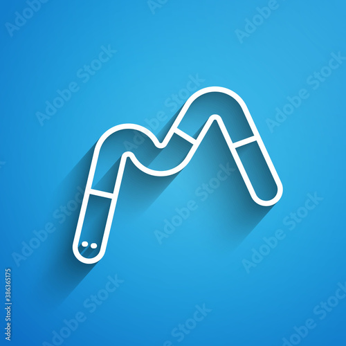 White line Jelly worms candy icon isolated on blue background. Long shadow. Vector.