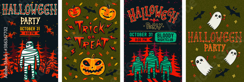 Halloween posters set. Vector collection of Halloween invitations or greeting...