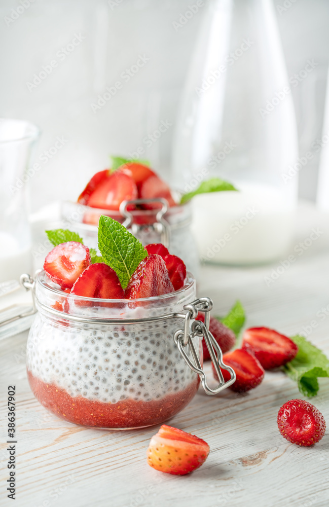 Breakfast pudding with Chia seeds and strawberries