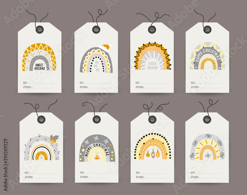 Collection of tags with Festive shiny Rainbows.