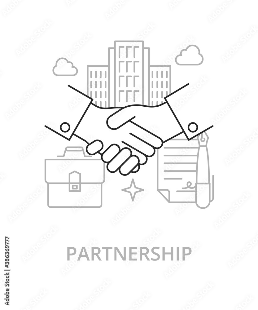 Partnership flat line illustration in trend style. Complex vector icon and concept Partnership flat line illustration in trend style. Complex vector icon and concept