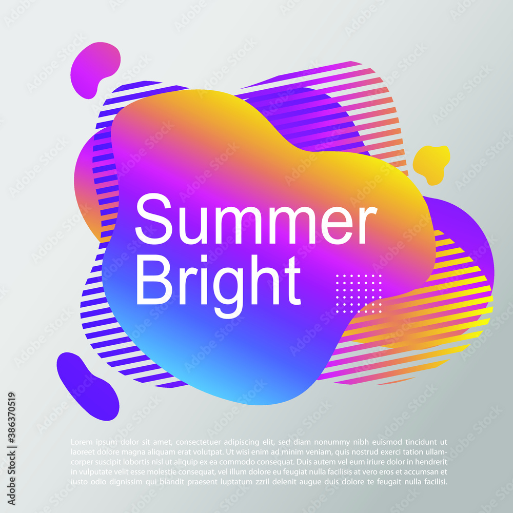 Summer bright party poster wiht colorful liquid form. Club night flyer. Abstract gradients fluid dynamic shapes template backgrounds for cover, sale, banner.