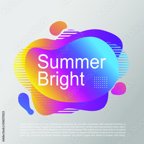 Summer bright party poster wiht colorful liquid form. Club night flyer. Abstract gradients fluid dynamic shapes template backgrounds for cover, sale, banner.