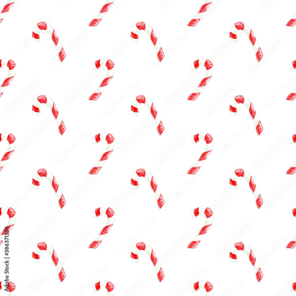 Seamless christmas watercolor pattern with candy on the white background, can be used for greeting cards,textile printing, banners, wallpaper and more Seamless christmas watercolor pattern with candy on the white background, can be used for greeting cards,textile printing, banners, wallpaper and more