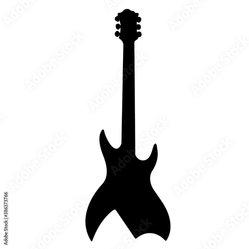 Guitar. Black silhouette of a musical instrument on a white background close-up. Vector graphics.