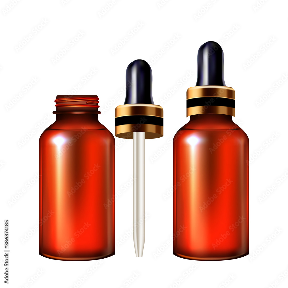 Serum Dropper And Pipette Glass Bottle Vector. Cosmetic Essential Blank