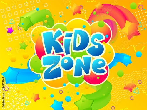 Kids zone. Coloring play area banner, cartoon funny children room or playground poster. Entertainment or toy shop vector background. Childish education zone in shop, emblem place area illustration photo