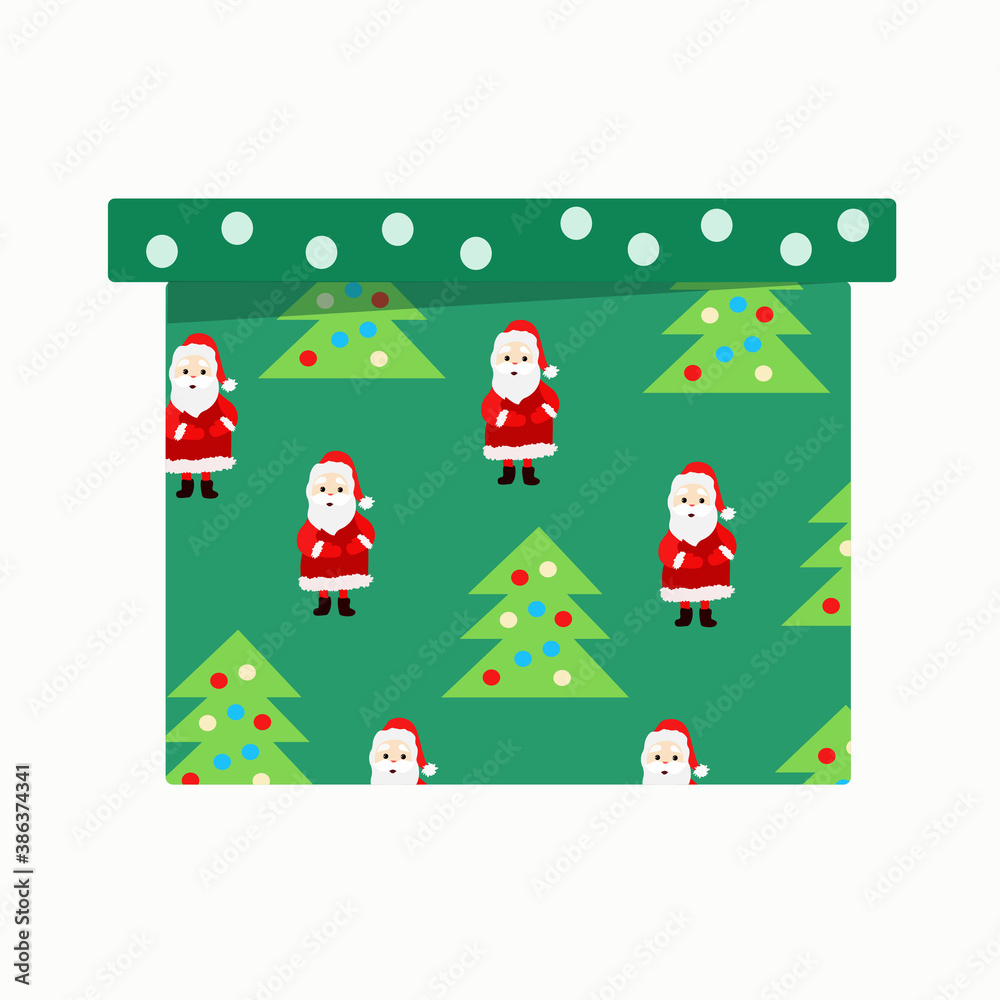 Green gift box with Christmas trees and Santa Claus Green gift box with Christmas trees and Santa Claus