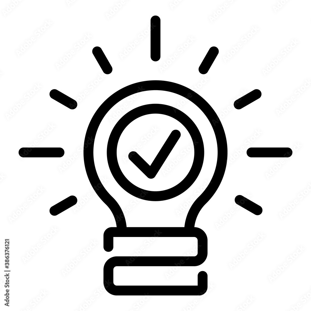 Done bulb idea icon. Outline done bulb idea vector icon for web design isolated on white background Done bulb idea icon. Outline done bulb idea vector icon for web design isolated on white background