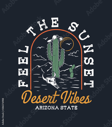 Desert theme vector artwork for t-shirts prints, posters, and other uses.