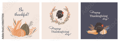 thanksgiving day, pumpkin illustration card, set of vector cards, autumn collection, turkey vector, costal media post, be thankful 